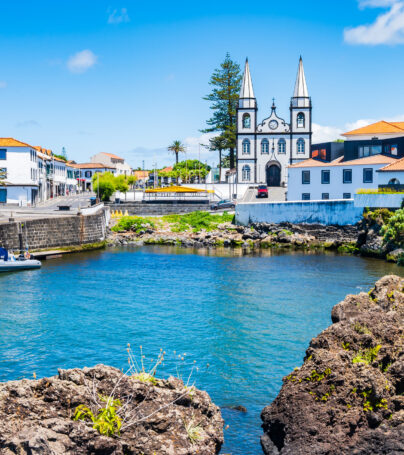 View of Madalena port on coast of Pico island, Azores, Portugal, Pico island, Azores, Portugal